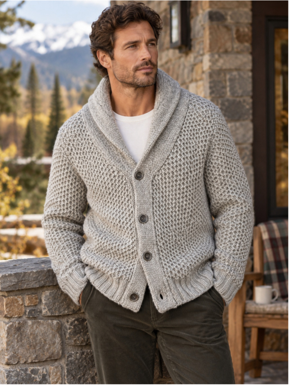 Filippo Novelli Cardigan Men L Wool Alpaca Shawl Collar Cabincore Old Money Grey